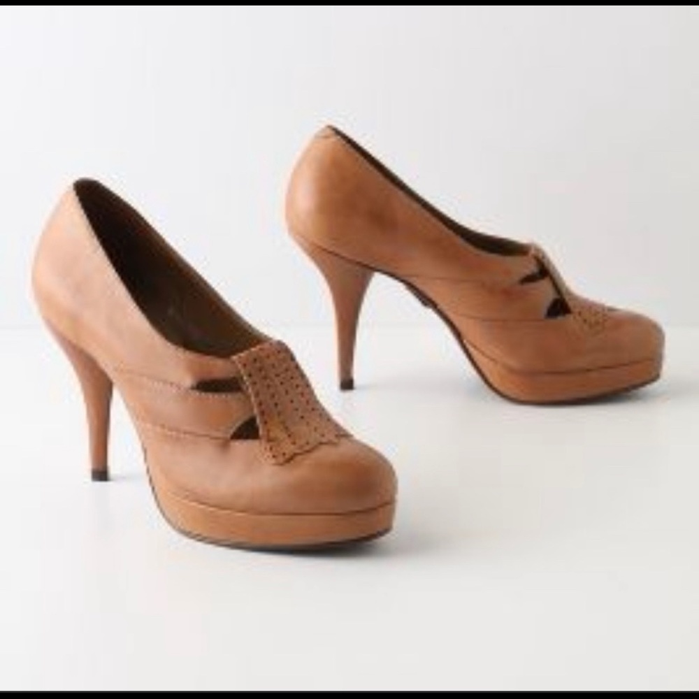 Anthropologie stacked strap heels